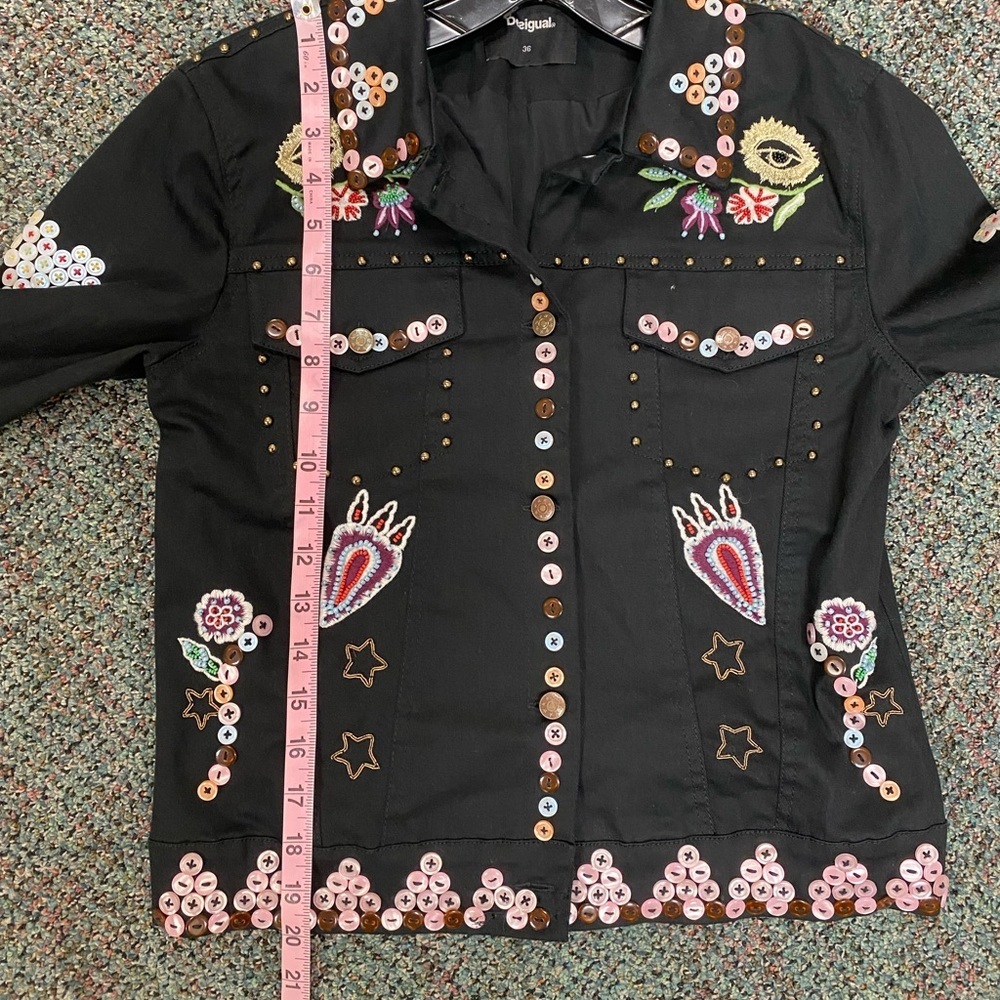 Desigual Ferrara Black Embellished Studded Embroidered Jacket Size 36, US Size 4 - Picture 13 of 16